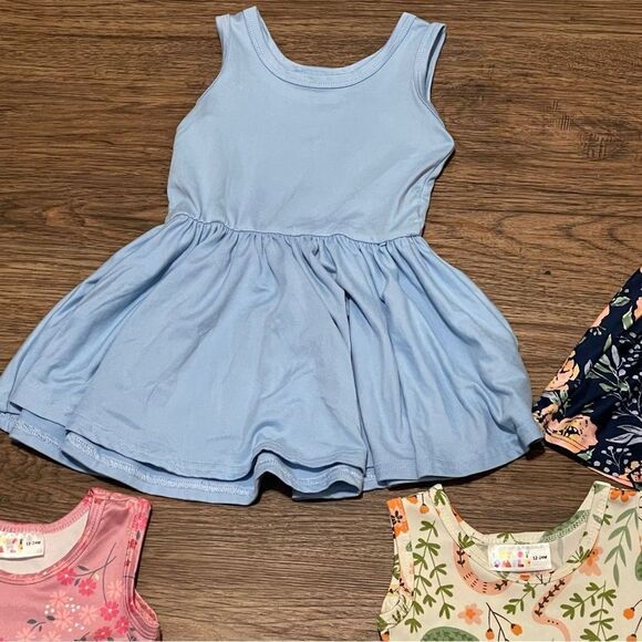 Dot Dot Smile 5 Sleeveless Twirl Dresses Floral Solid Blue Cream Pink 12-24 mos - Picture 6 of 12